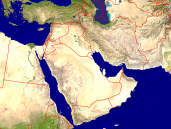 Naher Osten Satellit + Grenzen 1600x1200